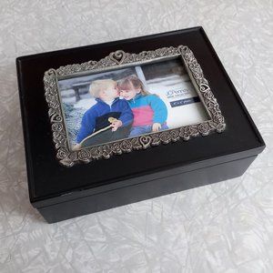 Nearly New Black Jewelry / Trinket Box, 4 x 6 Photo Top, from JCPenney